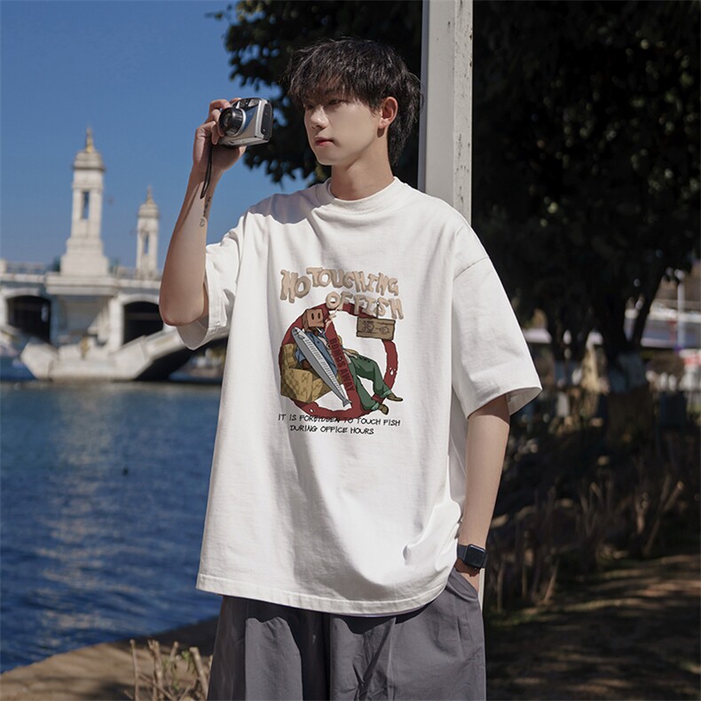 松弛慵懒舒适休闲T恤经典宽松款学院文艺感上衣HY346TP25控38，男装T恤，电商A102B