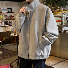 美式立领皮衣外套男生春秋季痞帅高街户外运动潮牌宽松机车风夹克，男装夹克，电商A141
