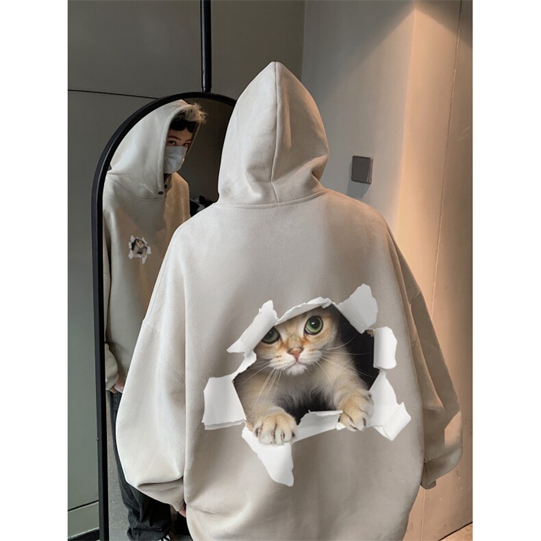 2025秋季新款日系猫咪印花麂皮绒宽松连帽卫衣wljp5002-特p45控79,男装卫衣,星座605(原A050)