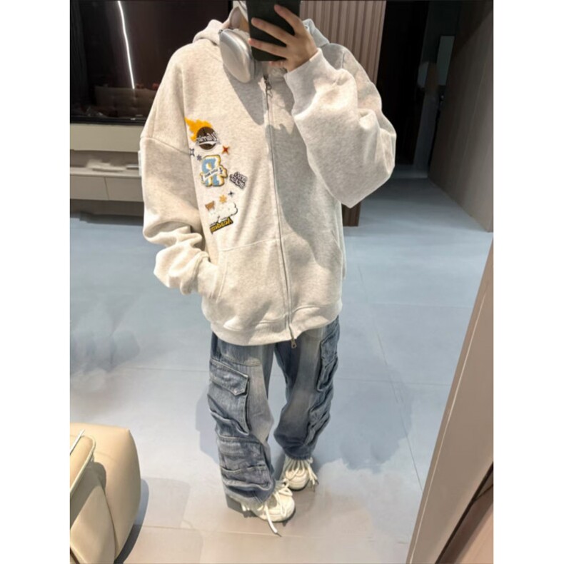 5537-P56原版毛巾绣袖窿口袋压线后包领休闲卫衣薄款/加绒,女装卫衣/绒衫,星座617A-2