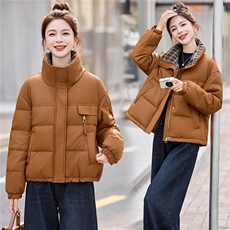 现货！PU皮羽绒服皮格子领防风保暖白鸭绒小个子皮外套，女装羽绒服，木橙西子