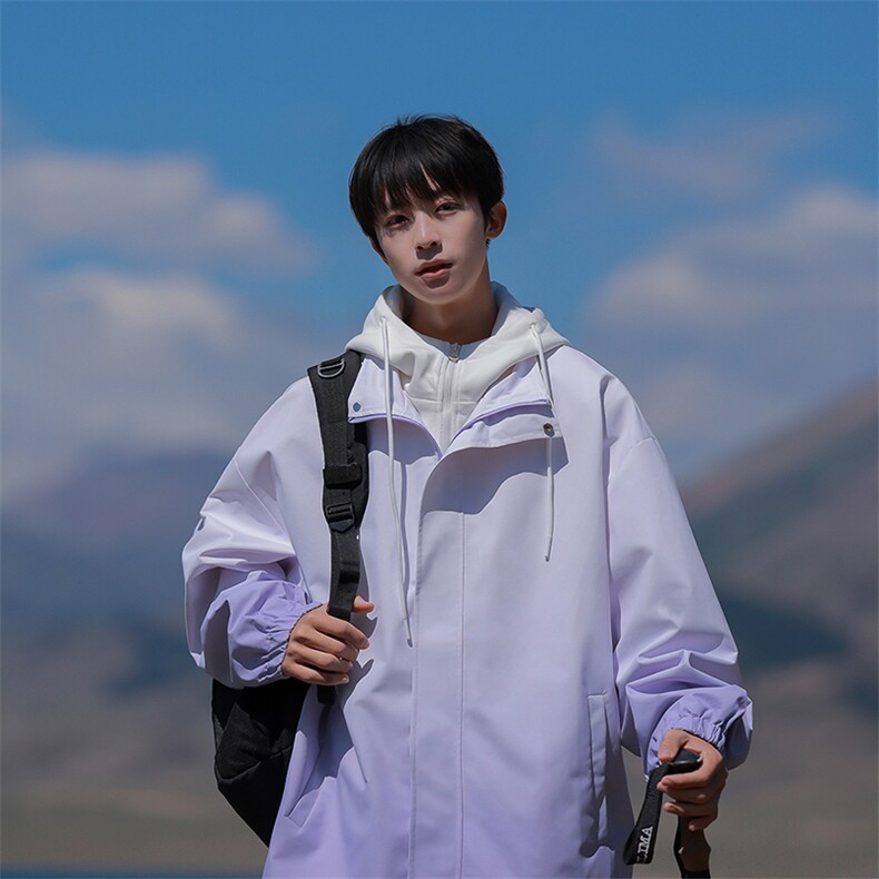 JK7833-P782025秋季新款渐变假两件连帽防水宽松夹克,男装夹克,星座109-1