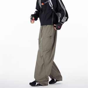 工装裤男春季阔腿cleanfit拼接解构褶皱弯刀裤子K0262-P52图片