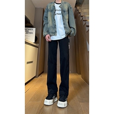 现货黑色拉链毛边美式修身直筒高街牛仔裤男K5813-P50控78，男装牛仔裤，星座205