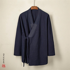 风男装棉麻男士汉服中长款款禅服H27P90，男装民族服装，钱塘802