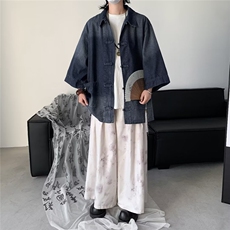 新中式风短袖衬衫男2026夏季新款设计感小众宽松中山装衬衣外套，男装衬衫，星座601-2