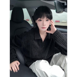 鱼骨纹海鸥V领卫衣男款秋季polo衫长袖t恤美式重磅正肩内搭打底衫