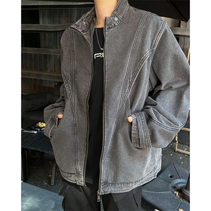 美式高街解构做旧牛仔外套男春款宽松潮流立领夹克JK2170-P78图片