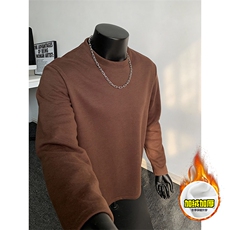 抖音得物高品质400克重磅加绒加厚德绒保暖长袖T恤纯色打底针织衫，男装T恤，电商A486-1