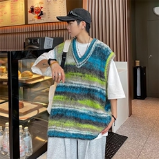 针织衫背心男韩版潮流条纹渐变色2023秋冬季新款ins毛衣MZ011-P52，男装针织衫/毛衣，星座412-3