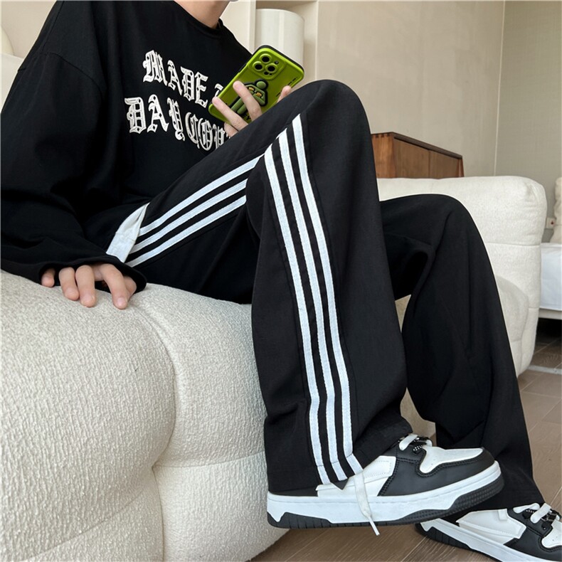 男裤子条纹运动长裤宽松直筒阔腿休闲裤高街vibe风潮K0429-P35,男装休闲裤,星座308B-1