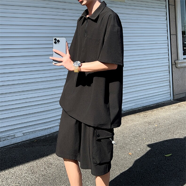 109-TZ012-特批65夏季新款翻领短袖T恤工装短裤休闲套装,男装休闲套装,星座109