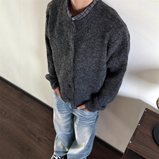 Cleanfit复古百搭松弛感圆领开衫毛衣慵懒风软糯亨利领毛衣外套冬，男装针织衫/毛衣，四季星座505