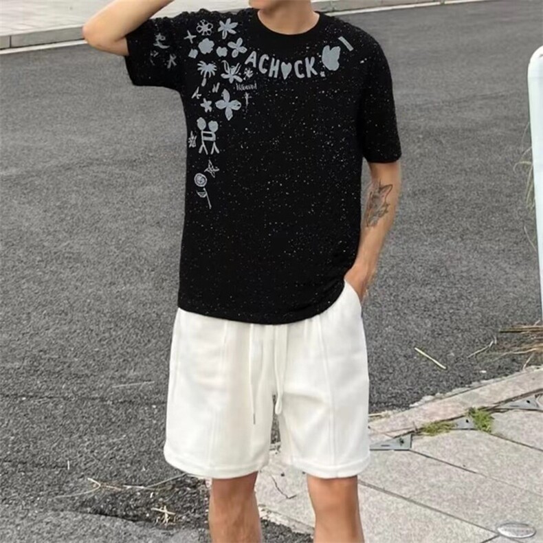 万针全刺绣工艺抖音得物高品质260克重磅纯棉双纱美式高街短袖T恤图片