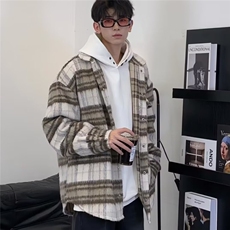 429-P65日系小香风毛呢格子外套男士秋季复古翻领呢子保暖，男装棉衣，电商B323A