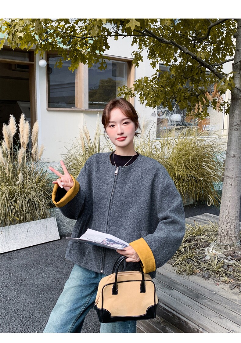 宽松毛呢外套女冬小个子休闲韩系高级感双面羊毛大衣,女装双面呢大衣,2C187