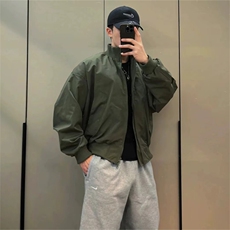 抖音得物美式潮休闲夹克春季立领纯色复古工装加厚棉服外套MF01，男装夹克，电商A443
