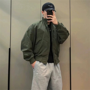 抖音得物 美式潮休闲夹克春季立领纯色复古工装加厚棉服外套MF01图片