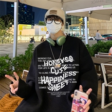 港风夜景时尚字母印花宽松休闲圆领毛衣A247-M8899特批45控78，男装针织衫/毛衣，电商A247