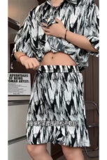 短袖衬衫男+短裤男套装男100%聚酯纤维M-5XL大码TZ78721P50控98，男装牛仔裤，星座226-1