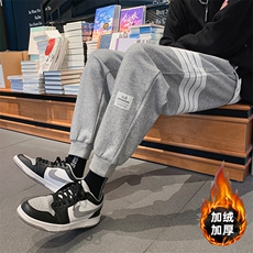 K2052-P45加绒P50宽松中性男女休闲束脚卫裤四条杠情侣运动长裤，男装休闲裤，电商A009A（原A058A）