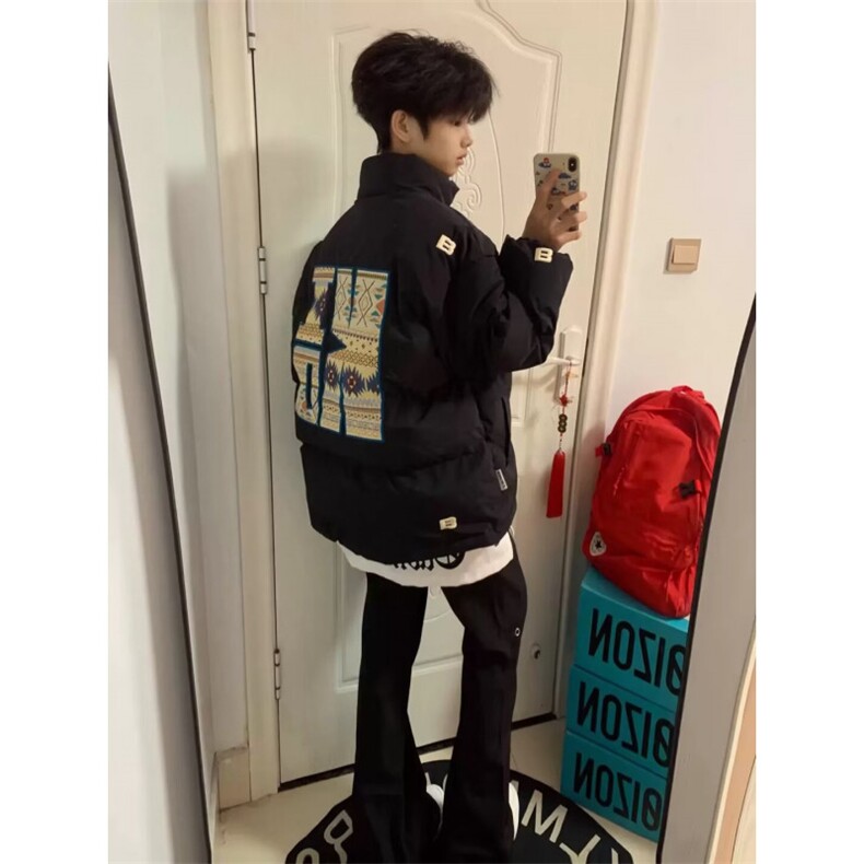 1506-1/M90011/P89美式复古刺绣字母立领棉服宽松保暖情侣外套,男装棉衣,星座1506-1