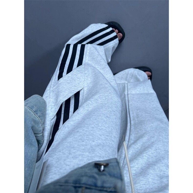 条纹休闲裤男秋季潮牌宽松垂感阔腿卫裤痞帅运动直筒裤子 K151图片