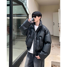 网图美式复古PU皮棉服男冬季立领宽松加厚面包服外套-A2355TP78，男装棉衣，电商B241
