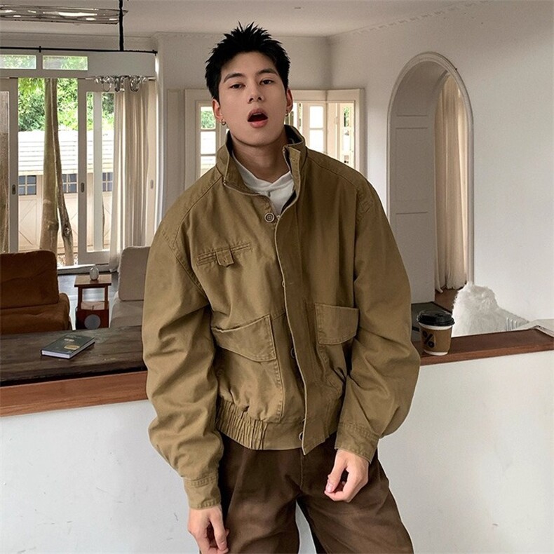 W1050-P78美式复古多口袋底特律立领夹克外套潮牌高级感，男装夹克，电商B323A