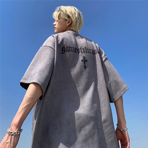 夏季新款美式麂皮绒烧花短袖大码 M~5XL XZ604-DT308-P45控58图片