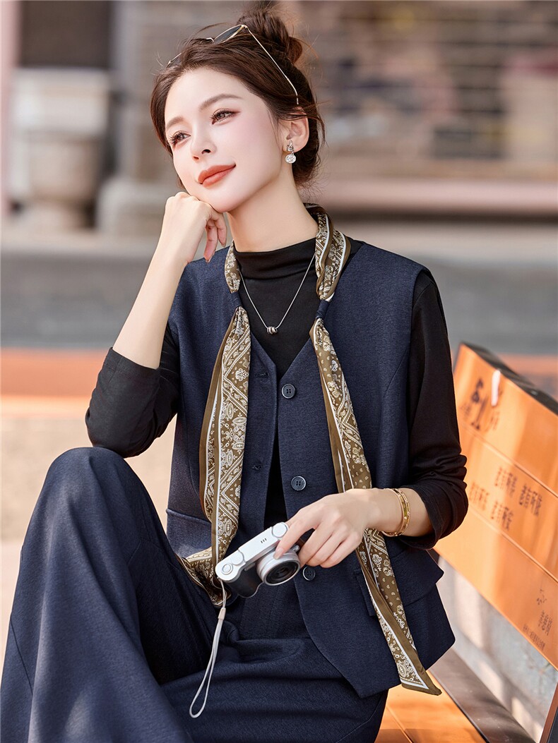 减龄洋气显瘦马甲阔腿裤两件套,女装套装/套裙,朵莱米