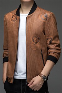 2023春秋新款男士时尚修身皮衣西装男外套皮夹克  BSN8936-P135图片