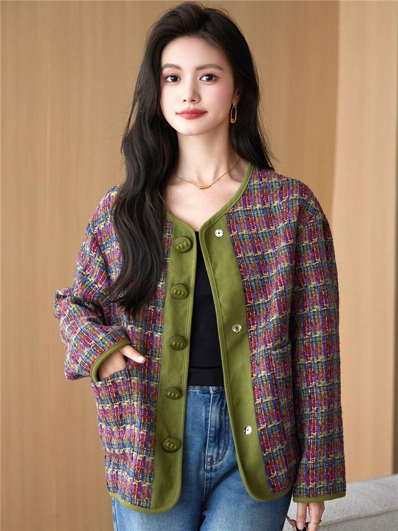 chic高级感格子小个子短款上衣气质宽松休闲春秋小香风外套女,女装短外套,艾米莉亚