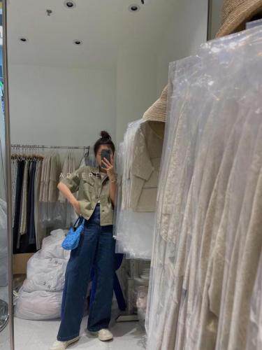 现货新款水洗麻料套装满满细节sml麻本色水洗绿，女装职业装，ADHERE