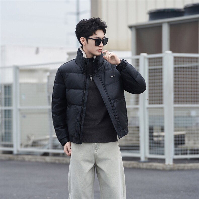 7158-M-4XL-P210-标50绒社会小伙男士休闲毛领可拆卸皮质羽绒服,男装羽绒服,电商B255