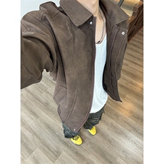抖音现货PU皮夹克宽松复古纯色外套DY2407-特P80，男装夹克，星座1213