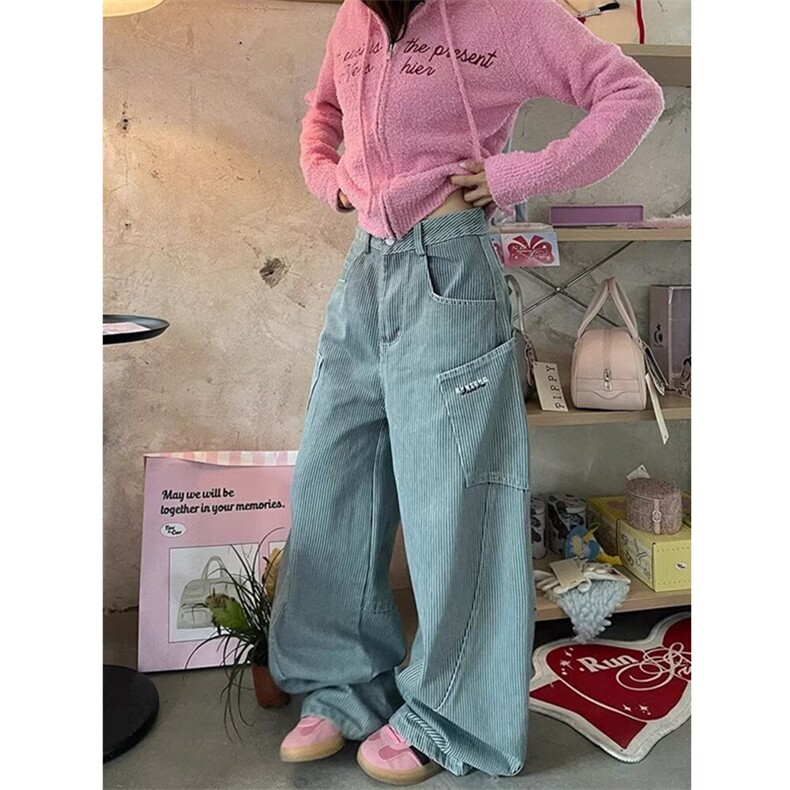 美式高质量复古弯刀牛仔裤设计感多口袋直筒拖地裤子NZ134-P58图片