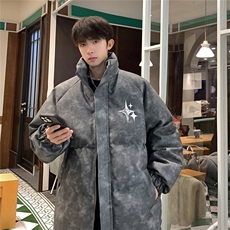 港风PU皮复古做旧可拆卸四芒星胸针设计棉衣男MY77721P128控168，男装棉衣，星座227-7