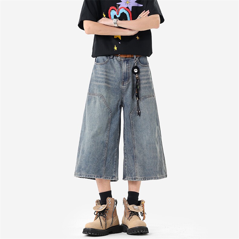 无影墙夏季美式复古牛仔短裤男水洗阔腿七分裤子-A2389P40控68，男装牛仔裤，电商B241