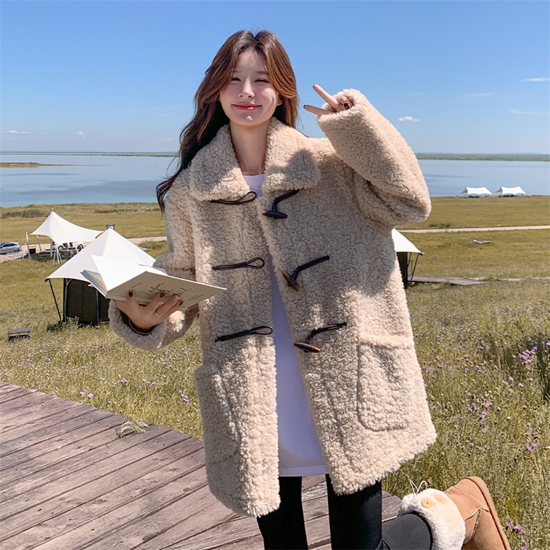 韩系软糯羊羔毛外套女2025冬季新款宽松皮毛一体保暖毛茸茸大衣,女装毛呢外套,2C122