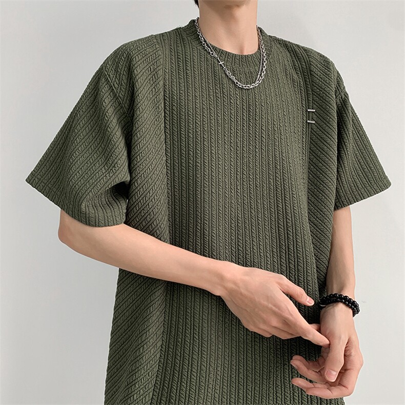 夏季潮流圆领T恤宽松休闲针织肌理条纹拼接短袖T305-P35控48,男装T恤,星座310A-3