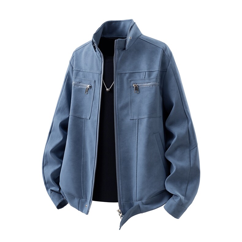 可二开雾霾扎染面料大码M-5XL工装拉链皮衣夹克男JK78100P90控128，男装皮衣，星座227-7