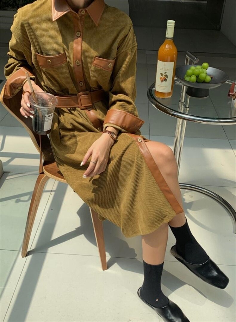 秋款腰带连衣裙，女装连衣裙，MJJ