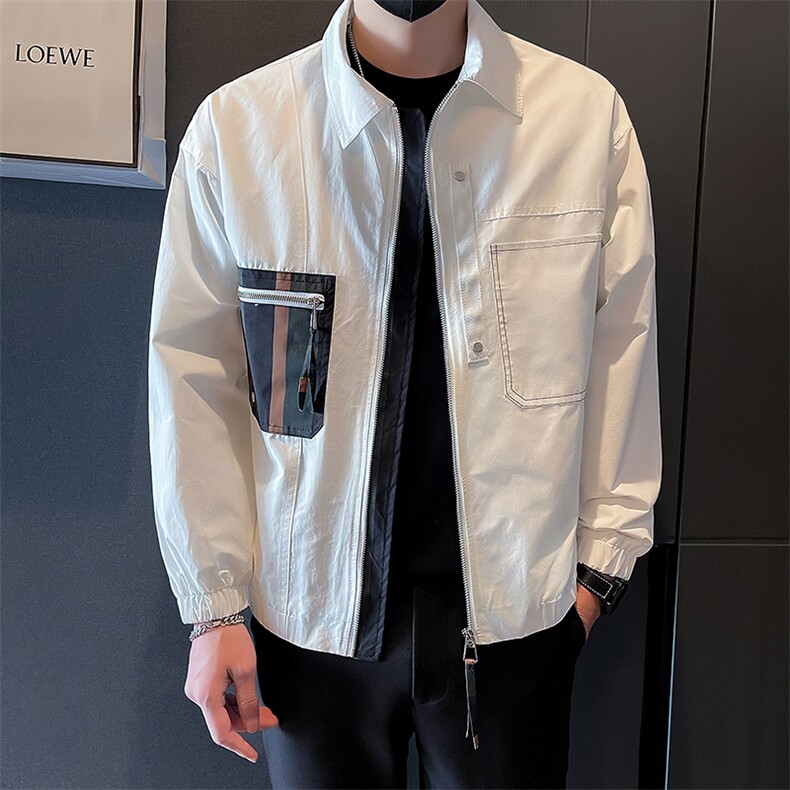 2025新款春季工装外套男拼接潮牌翻领男士夹克A313-1-6613-P110,男装夹克,电商A313-1