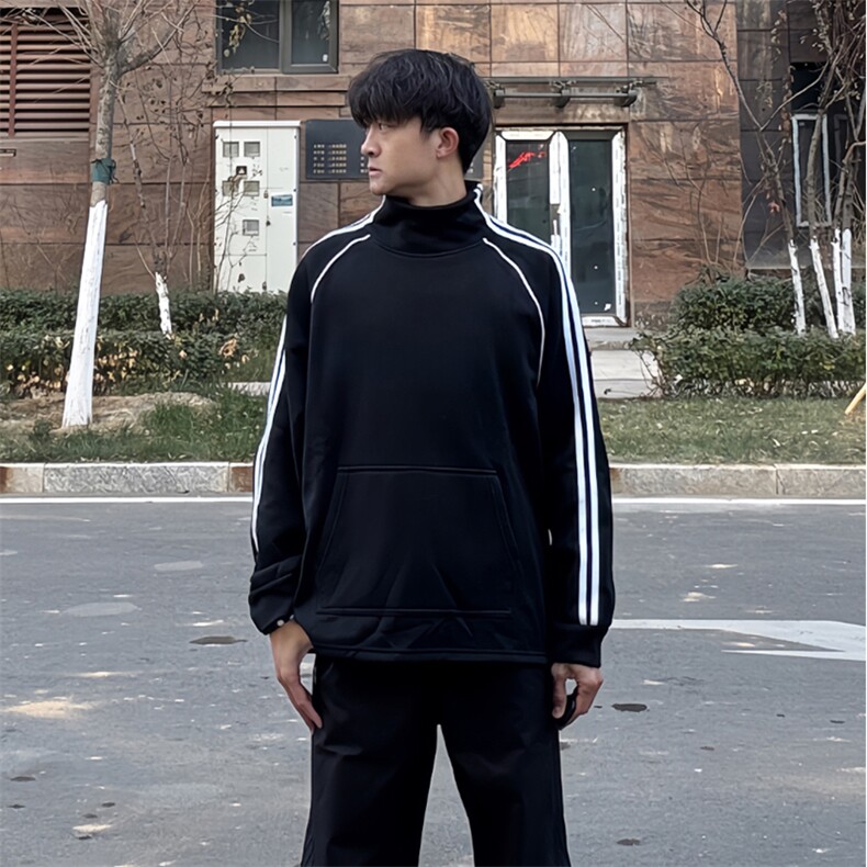 抖音得物高品质二开 25秋冬美式高街重磅结构织带高领立领卫衣W66图片