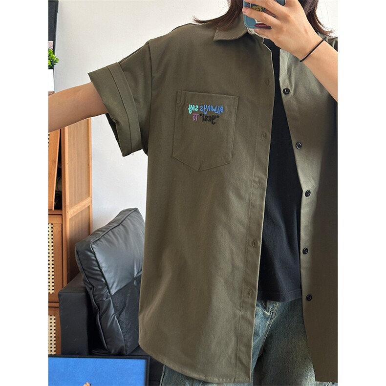 2025夏季新款港风衬衫刺绣宽松短袖少年感衬衣CS310-P30,男装T恤,星座301C-5