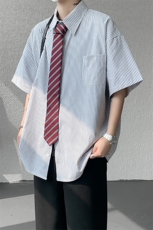 8XL-M条纹短袖衬衫男夏季宽松慵懒风痞帅大码衬衣外套DC28001P40，男装衬衫，电商B312