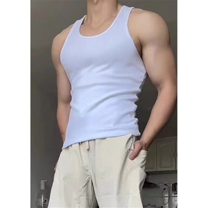 白色健身运动跨栏背心男款夏季美式坎肩无袖t恤显肩宽显肌肉汗衫图片