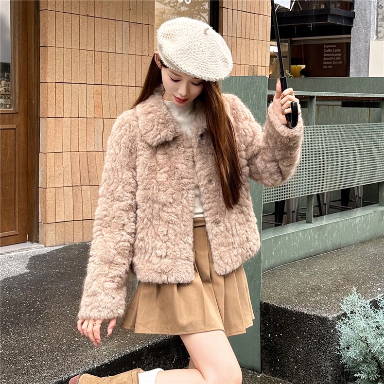 2025年冬季轻奢优雅皮毛一体仿水貂毛短外套，女装皮草，贝蕾酷儿