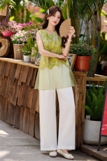 现货时尚洋气套装女2026夏季新款复古气质宽松阔腿裤两件套，女装套装/套裙，依如秀(原杭风阁)